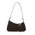 Dark brown faux leather baguette underarm bag with a vintage silver buckle detail - Coffee