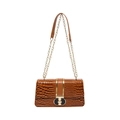 Caramel brown crocodile embossed patent leather crossbody bag with gold metal clasp - Brown