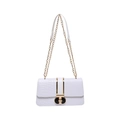 Bolso de hombro blanco con relieve de cocodrilo, cadena dorada y cierre giratorio - Blanco