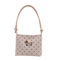 Borsa a spalla in tela rosa a pois con ricamo in peluche di un simpatico cucciolo - Rosa