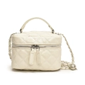 Beige quilted crossbody bag with diamond stitching, chain strap and silver hardware - White