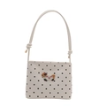 Borsa hobo in tela bianca a pois neri con grazioso ricamo di Capybara - Bianco