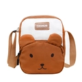 Cute cartoon bear crossbody bag in brown and white colorblock with bear ears - Brown