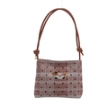 Borsa a tracolla rosa a quadretti con ricamo capibara e pois per donne - Marrone