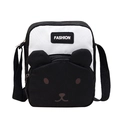 Cartoon bear crossbody bag with black and white contrast design and adjustable strap - Black