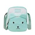 Cute mint green and white cartoon bear crossbody bag with adjustable strap and dual zippers - Green