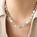Collana bohemian con pietre naturali azzurre e perle d'acqua dolce barocche - 40+5cm / Colore Acciaio Pietra Naturale Blu