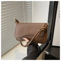 Detail of coffee brown shoulder bag with knotted strap and gold metal hardware - Coffee