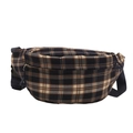 Classic checkered waist bag with navy blue, brown and beige plaid pattern on white background - Blue