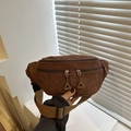 Brown corduroy waist bag with dual zippers and adjustable nylon strap for women - Brown