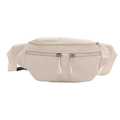 Beige corduroy crossbody saddle bag with multiple zippers and white triangular pulls - White