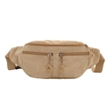Khaki corduroy crossbody waist bag with three zipper pockets and adjustable strap - Khaki