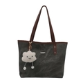 Borsa tote minimalista in tela grigia con spalline marroni e ciondolo a nuvola - Borsa / Marrone Scuro