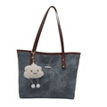 Borsa tote blu grigio capiente con manici in pelle marrone e ciondolo a nuvola - Borsa / Blu Denim