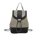 Borsa a tracolla in tela grigio-verde e pelle nera con tracolla a catena d'argento - Bianco Sporco
