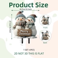 Flat 2D Christmas snowman garden stake with Merry Christmas sign and size dimensions - Hugging Snowmen with Sign Style (DC20093)