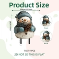 Detailed 2D snowman garden stake dimensions showing 28cm height and flat acrylic texture - Single Snowman Hugging Pine Cone Style (DC20095)