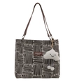 Borsa tote in tela a righe minimalista con spallacci in pelle marrone e ciondolo a nuvola - Con Ciondolo / Marrone
