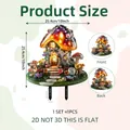 Flat 2D mushroom house garden stake with 3D effect floral print and double metal prongs - Mushroom House Style (DC20117) / 25.5x25.4cm