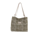 Women's jacquard tote bag in olive green geometric pattern with long leather handles - No Pendant / Yellow