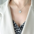 Silver heart pendant necklace with YES MAYBE NO engraving worn by a model - Steel Color Heart (40+5cm)