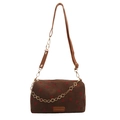 Sac bandoulière en velours marron avec motif fraise et chaîne dorée fleurie - Marron