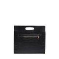 Bolso tote negro con relieve de cocodrilo, cremallera dorada y asa de transporte - Negro