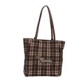Borsa tote a quadri con ricamo a forma di bassotto e tracolla marrone regolabile - Grigio a Strisce Multicolore