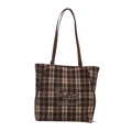 Borsa tote a scacchi marrone con ricamo di cane cartone animato e zip decorative - Bassotto Farfalla Rosa