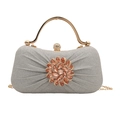 Silberne Glitzer-Abendtasche mit Kristallblume und goldenem Metallgriff - Silber