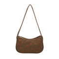 Bruine corduroy hobo tas met aardbeienprints en ritssluiting op een witte achtergrond - Bruin