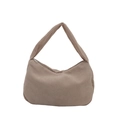 Bolso de hombro de pana rosa con diseño de media luna para mujer y cierre de cremallera metálica - Caqui