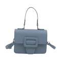 Borsa a tracolla minimalista blu nebbia in pelle opaca con fibbia decorativa frontale - Blu