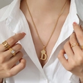 Gold plated necklace with crown-topped letter D pendant and paved zircon stones - Letter D / Gold