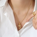 Gold crown necklace with J letter pendant and white zircon stones on twisted chain - Letter J / Gold