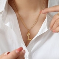 Gold plated crown letter L pendant necklace with zircon pavé setting on rope chain - Letter L / Gold