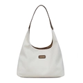 Borsa tote in velluto a coste bianco crema con finiture in pelle marrone - Bianco Sporco