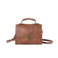 Retro brown crossbody bag with embossed floral pattern and bronze hardware detail - Brown