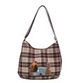 Dames geruite crossbody tas met cartoon puppy patch en verstelbare riem op witte achtergrond - Roze