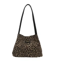 Große Shopper Tasche für Damen mit Leopardenmuster und schwarzen Lederriemen - Braun