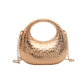 Elegant rose gold hard shell clutch bag with hammered texture and chain strap - Gold
