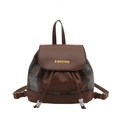Zaino rétro a quadri con pannelli in pelle marrone scuro e scritta dorata FASHION - Blu