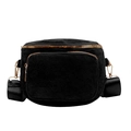 Bolso bandolera de pana negra con cremalleras doradas y correa ancha de nailon - Negro