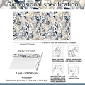 Detailed size guide and four-step installation manual for floral pattern wallpaper rolls - Blue Ikat Pattern (BZ20038) / Standard Size
