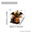 Detail of Halloween window sticker showing 30cm pumpkin and bat design with glossy finish - Pumpkin Demon Bat (D20025)