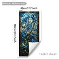Maßangaben für Fensterfolie im blauen Blumen-Glasstil mit den Maßen 45cm mal 100cm - Blaue Blumen und Grüne Blätter Stil (D20072) / 45*100cm