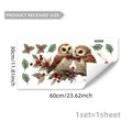 Detailed sheet showing watercolor owls and holly berry Christmas window stickers - Double Owls on Holly Branch (C20032)