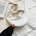 Minimalist white crescent nylon crossbody bag with adjustable wide shoulder strap style - White