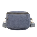 Bolso bandolera de pana azul grisáceo con correa ancha ajustable y herrajes dorados - Gris