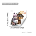 Detailed dimension guide for Christmas snowman and pink house window sticker, 30x30cm - Pink Hat Snowman With Snow House Style (C20009) / 30*30cm